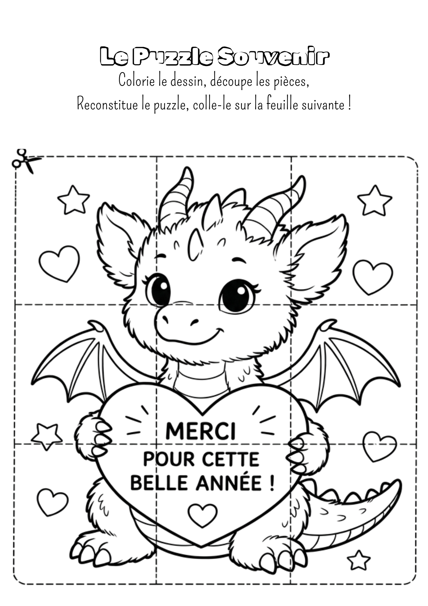 Puzzle Souvenir à Colorier - Cadeau Fin d'Année Scolaire Maîtresse & Nounou - PDF