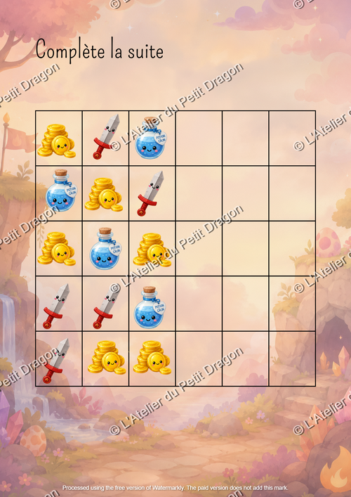 🐉 Complete the Sequence – Printable Logic Game | Dragon Fantasy Preschool Activity