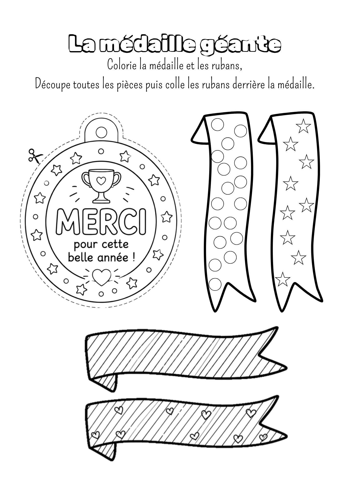 Médaille Géante à Colorier et Découper | Cadeau Fin d'Année Scolaire Maîtresse Nounou PDF