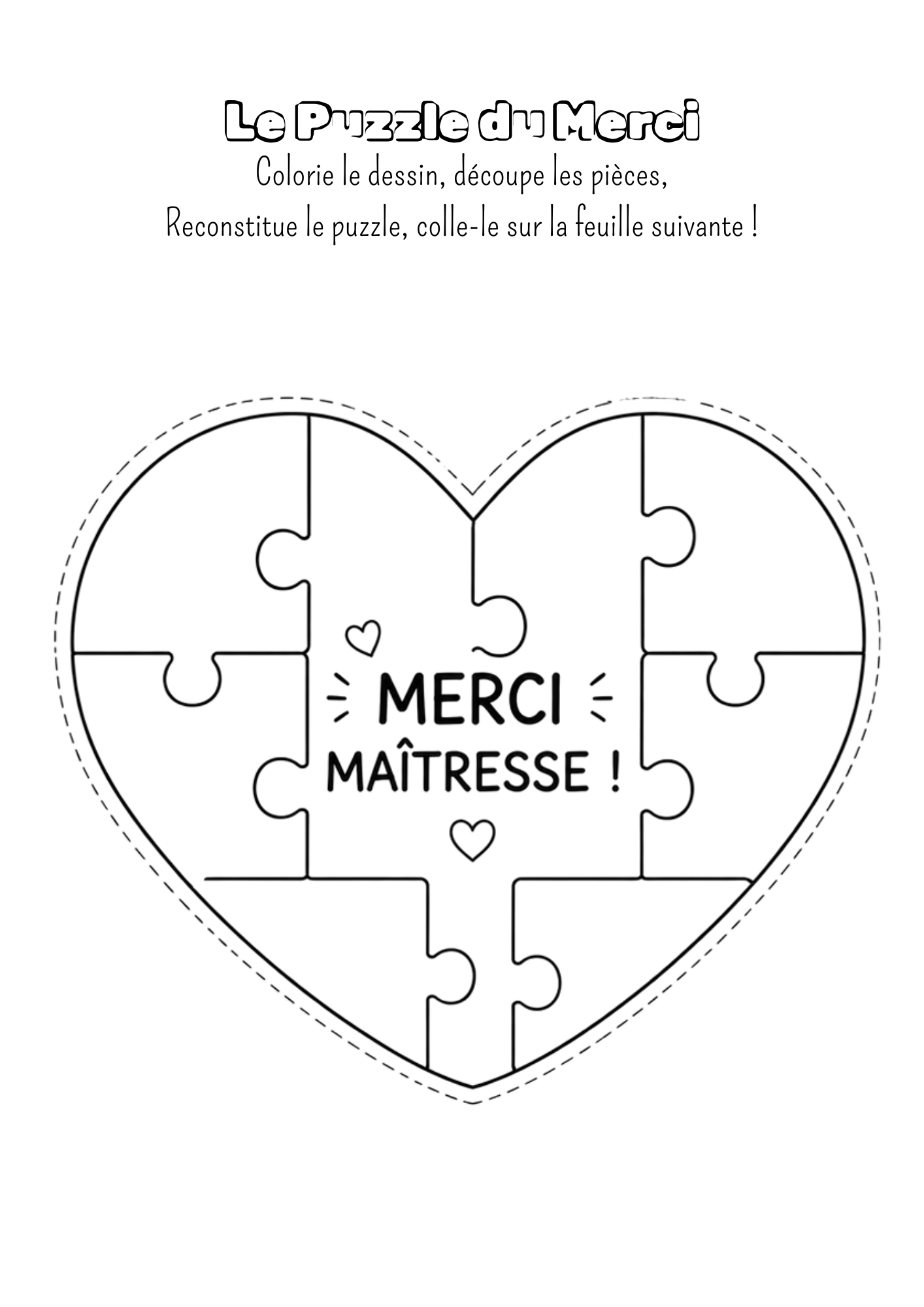Le Puzzle du Merci Maîtresse – Activité Manuelle & Cadeau Fin d’Année Imprimable