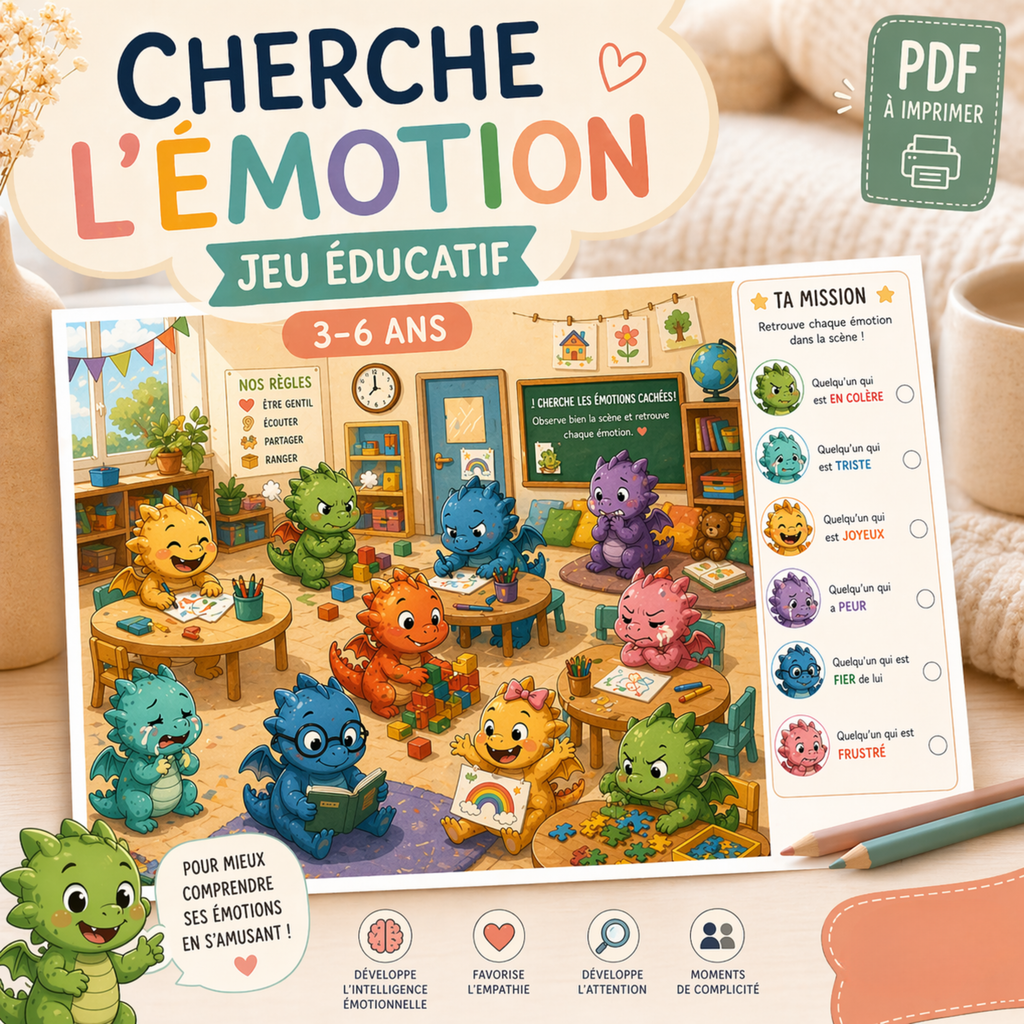 Seek and find emotions for kids | Montessori emotions activity | printable for kids | emotion management | educational game 3-6 years