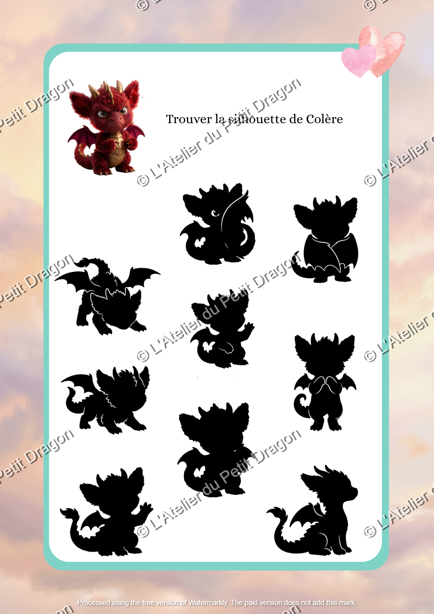 Trouve la silhouette de Colère | Jeu éducatif PDF à imprimer | Activité émotions maternelle