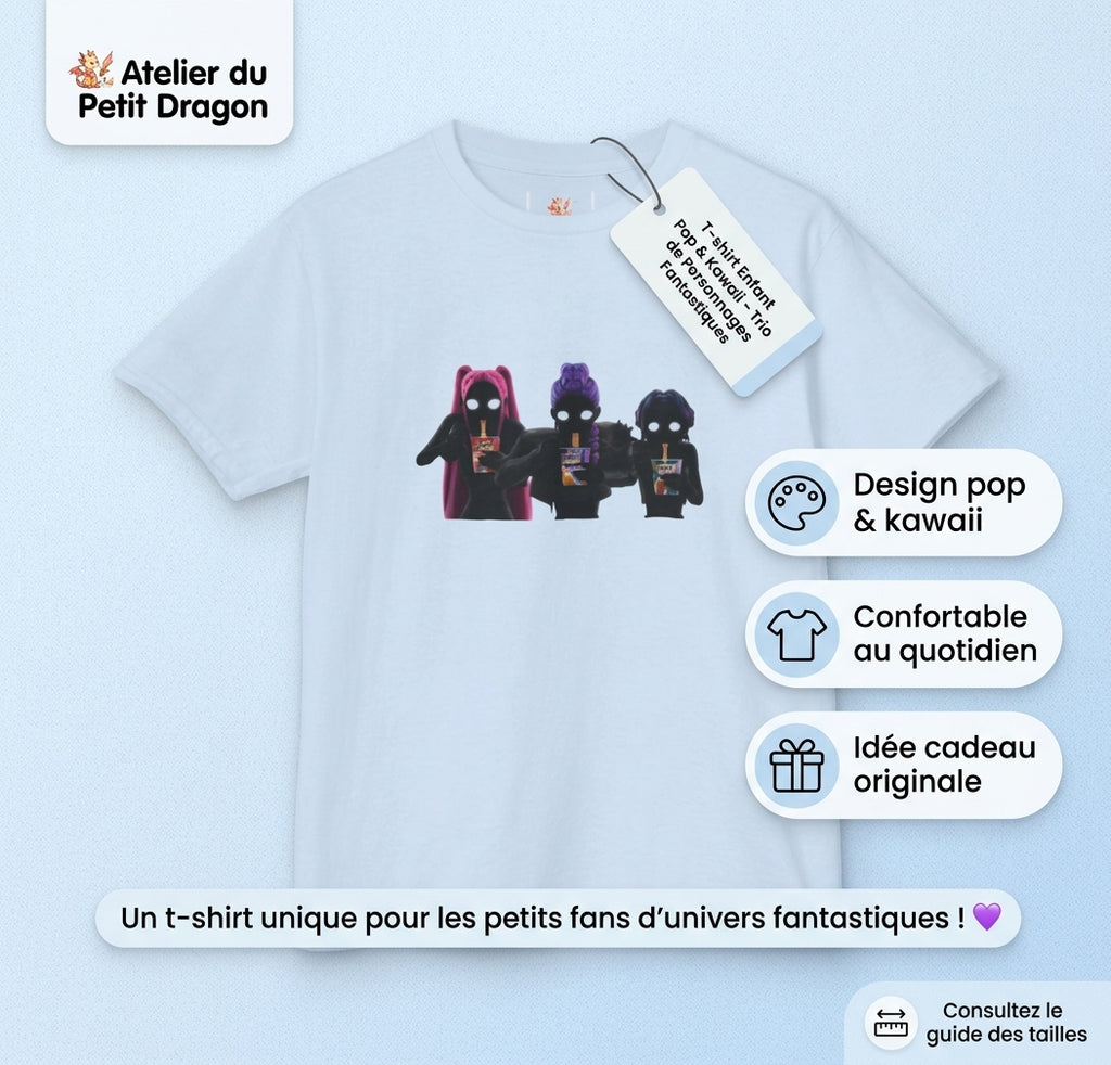 T-shirt Enfant K-Pop & Fantaisie – Trio de Personnages