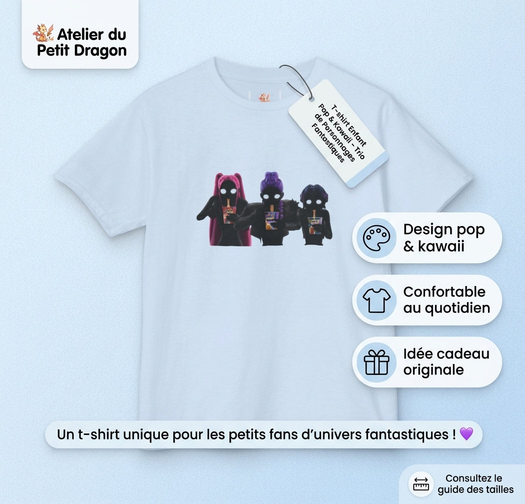 T-shirt Enfant K-Pop & Fantaisie – Trio de Personnages