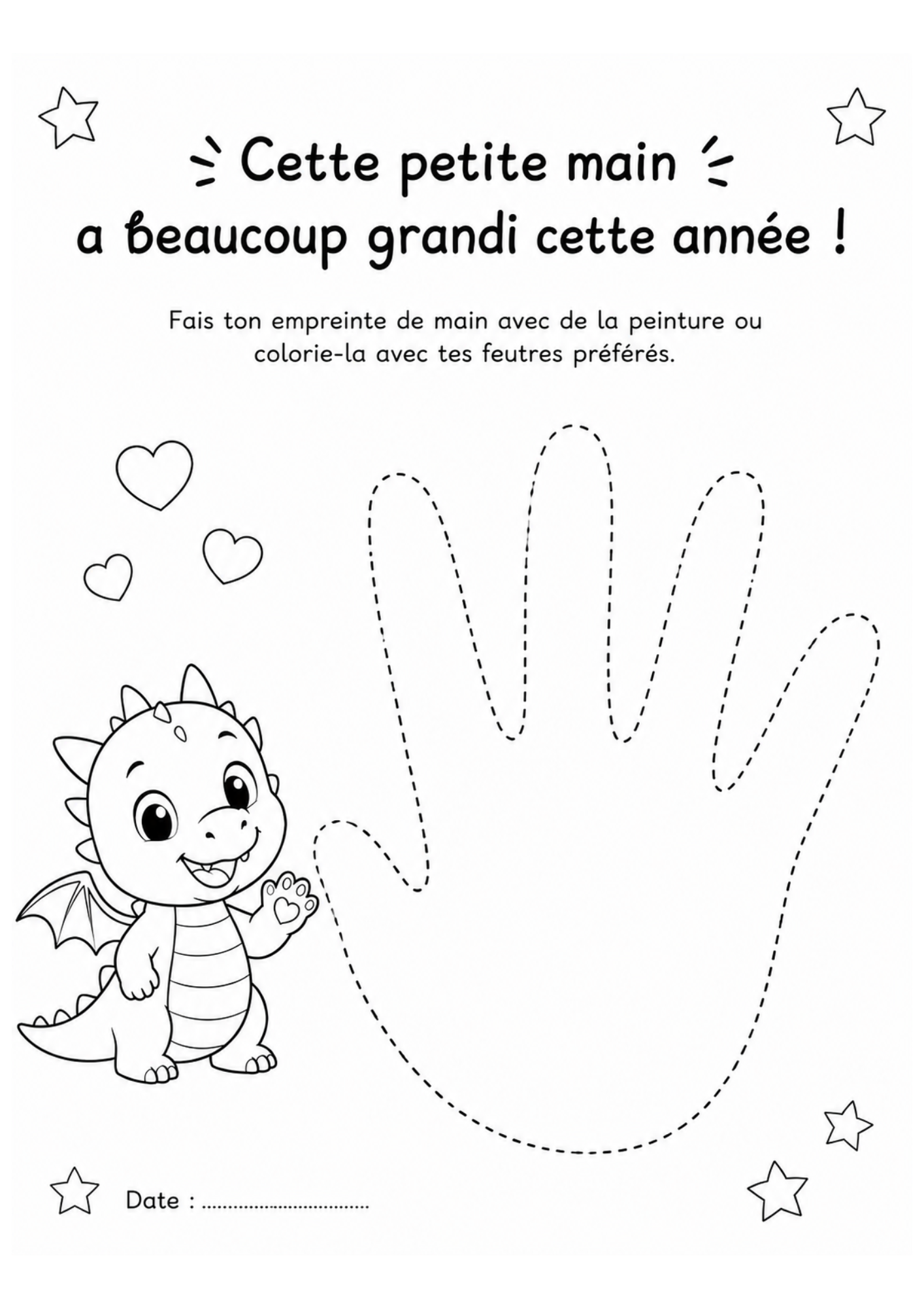 Affiche Empreinte Main Enfant Dragon - Souvenir Fin d'Année Scolaire Imprimable PDF