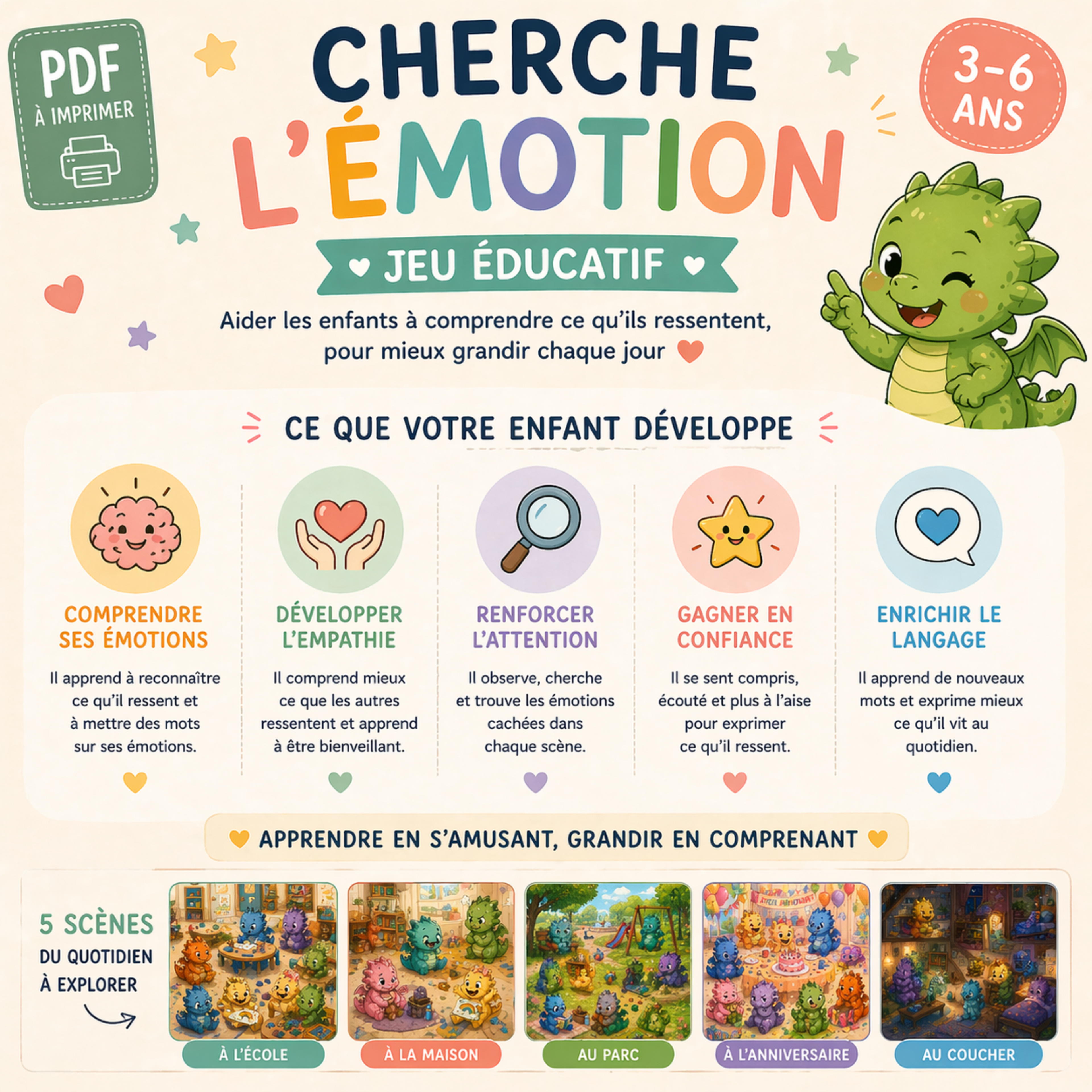 Jeu cherche et trouve émotions enfant | activité Montessori émotions | printable enfant | gestion émotions | jeu éducatif 3-6 ans