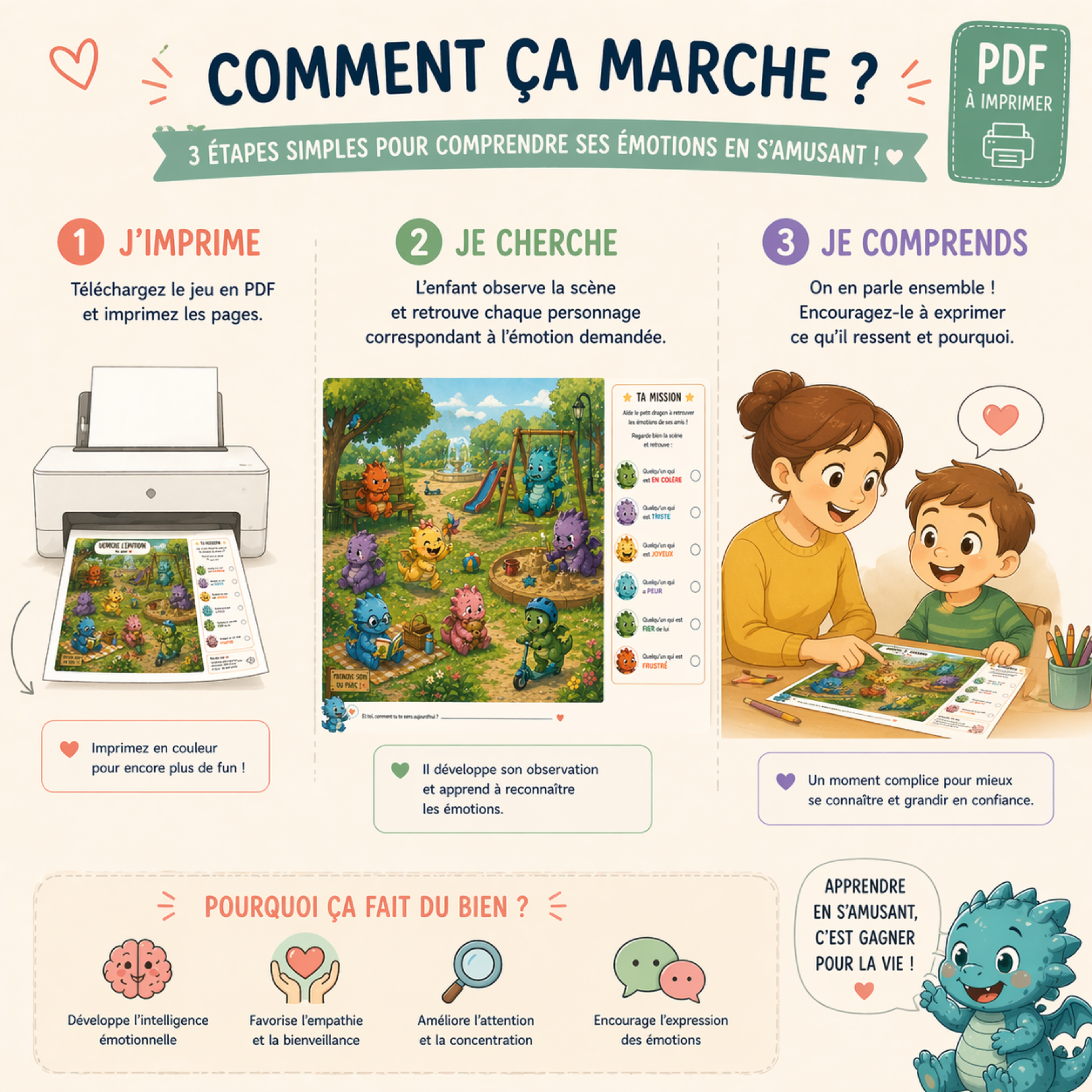 Jeu cherche et trouve émotions enfant | activité Montessori émotions | printable enfant | gestion émotions | jeu éducatif 3-6 ans