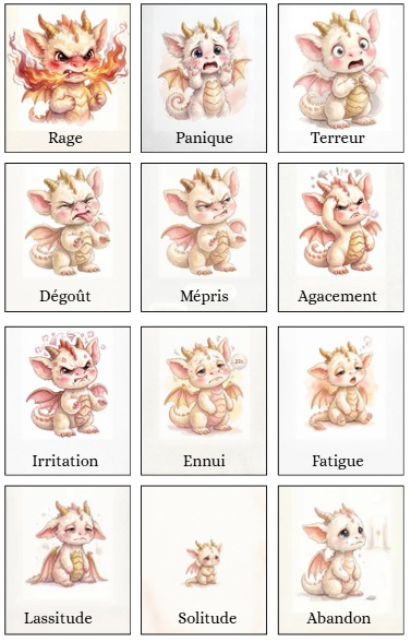 Jeu de 48 cartes émotions enfant | Outil pédagogique maternelle | Gestion émotions enfant | Cartes éducatives dragons | Montessori émotions
