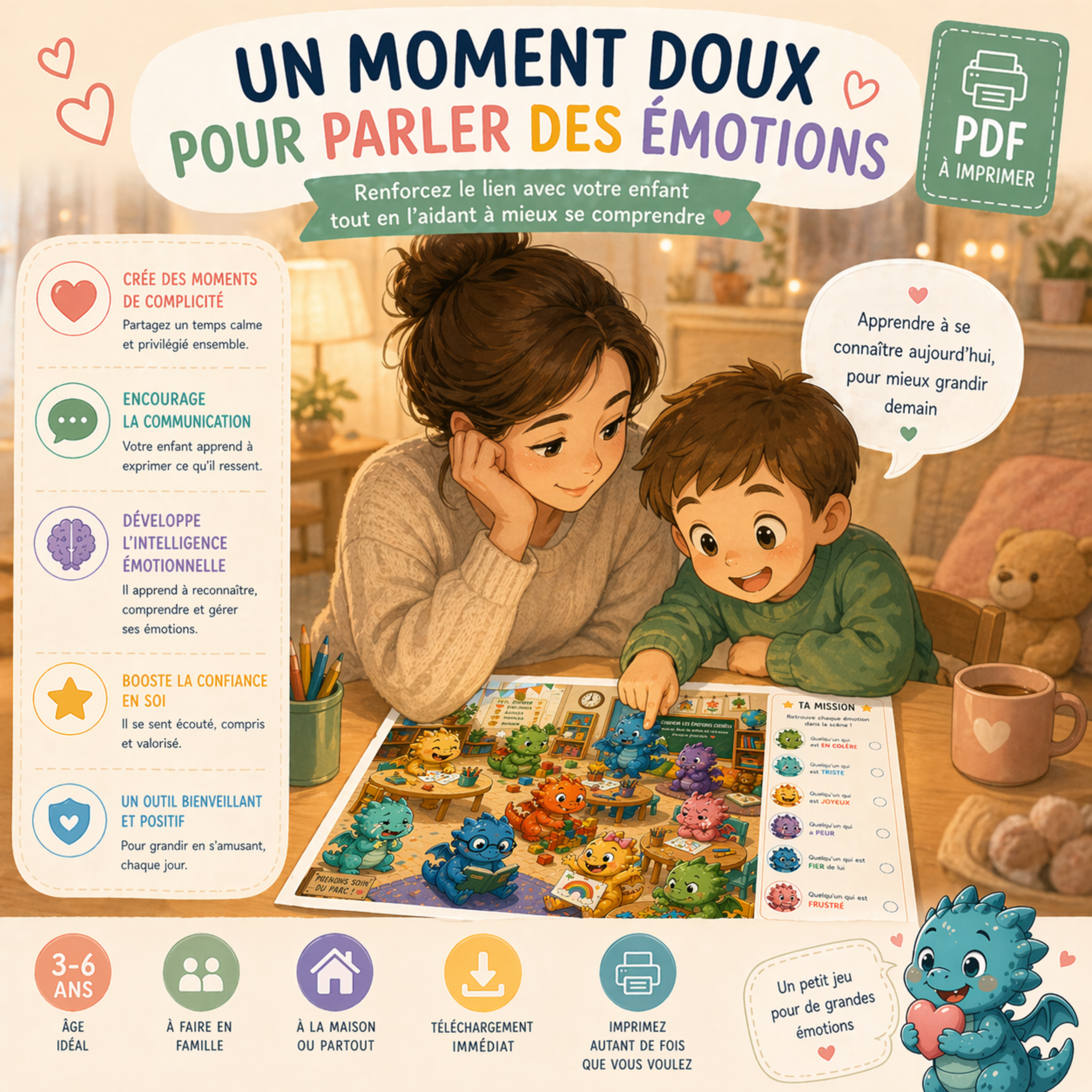 Jeu cherche et trouve émotions enfant | activité Montessori émotions | printable enfant | gestion émotions | jeu éducatif 3-6 ans