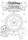 Diplôme Maître Maîtresse à Colorier PDF | Cadeau Fin d'Année Scolaire Enfant à Imprimer