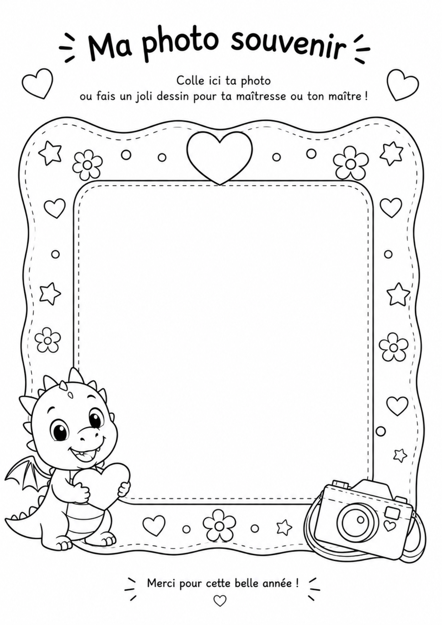 Cadre Photo Souvenir à Colorier - Cadeau Fin d'Année Scolaire Maîtresse / Maître à Imprimer