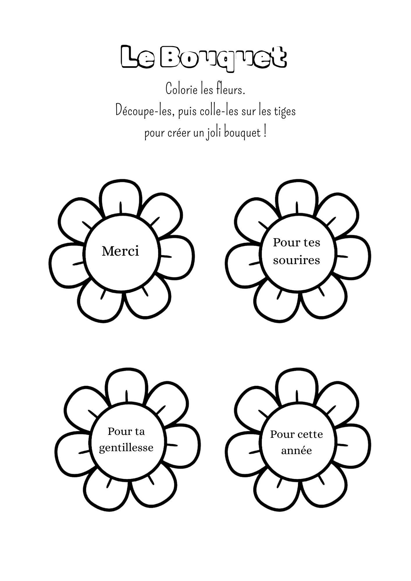 Kit Coloriage et Découpage "Mon Beau Bouquet" à Imprimer – Cadeau Maîtresse & Nounou