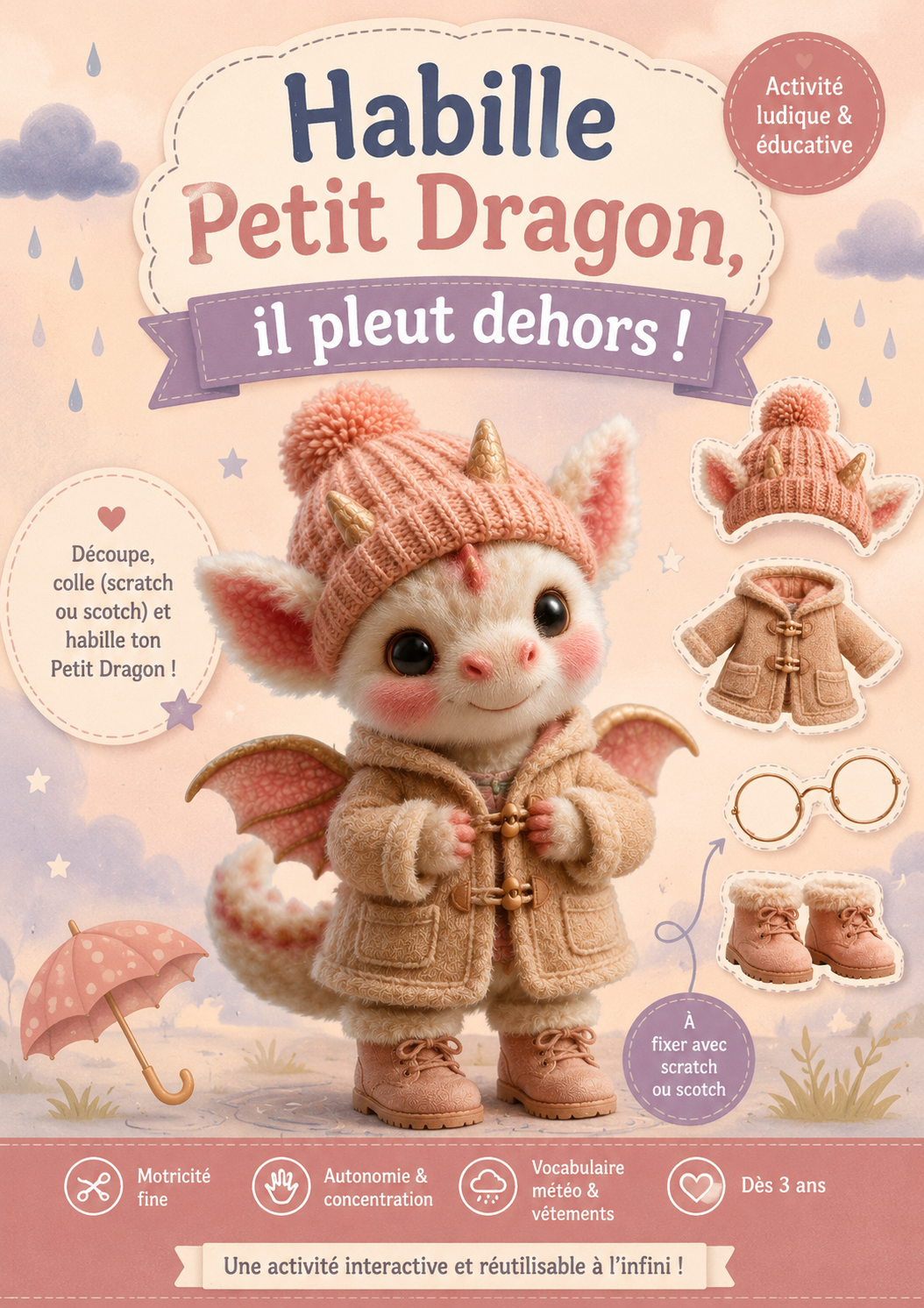 Habille Petit Dragon – Activité à scratch / découpage-collage pour enfants