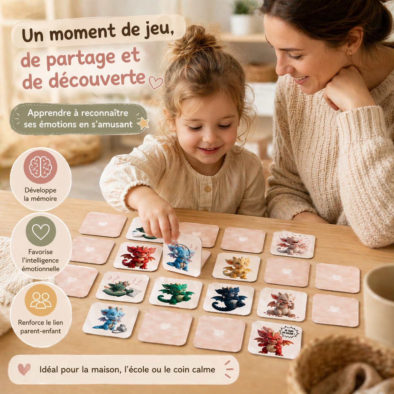 Memory des émotions enfant – Jeu éducatif à imprimer – Cartes émotions enfants – Apprendre à reconnaître ses émotions – PDF instantané