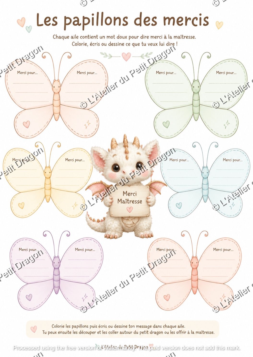 Les Papillons des Mercis – Activité à découper et offrir | Cadeau maîtresse | PDF à imprimer
