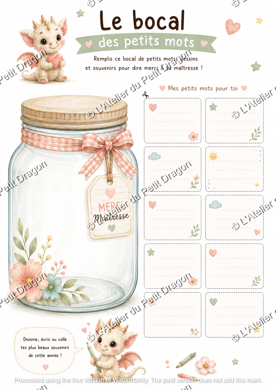 Le Bocal des Petits Mots – Activité souvenir à découper | Cadeau maîtresse fin d'année | À imprimer