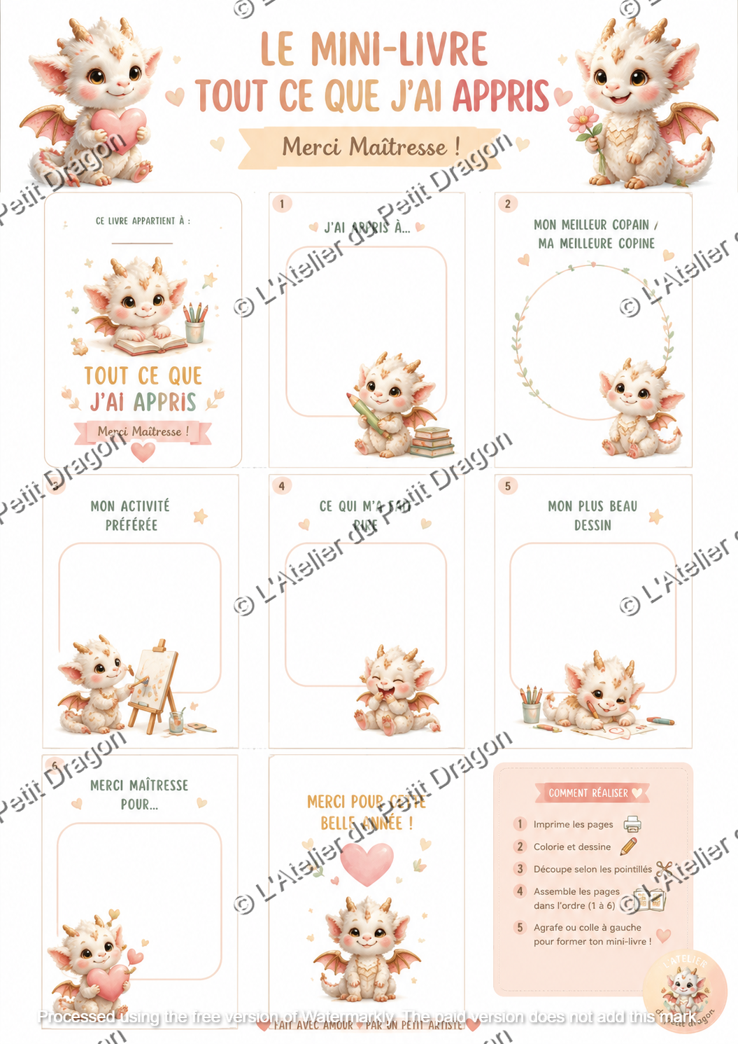 Mini-Livre Tout Ce Que J'ai Appris – Merci Maîtresse | Livret à fabriquer | PDF à imprimer