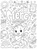 Coloriage Merci Maîtresse – Grand format à colorier | Cadeau enfant école | PDF à imprimer