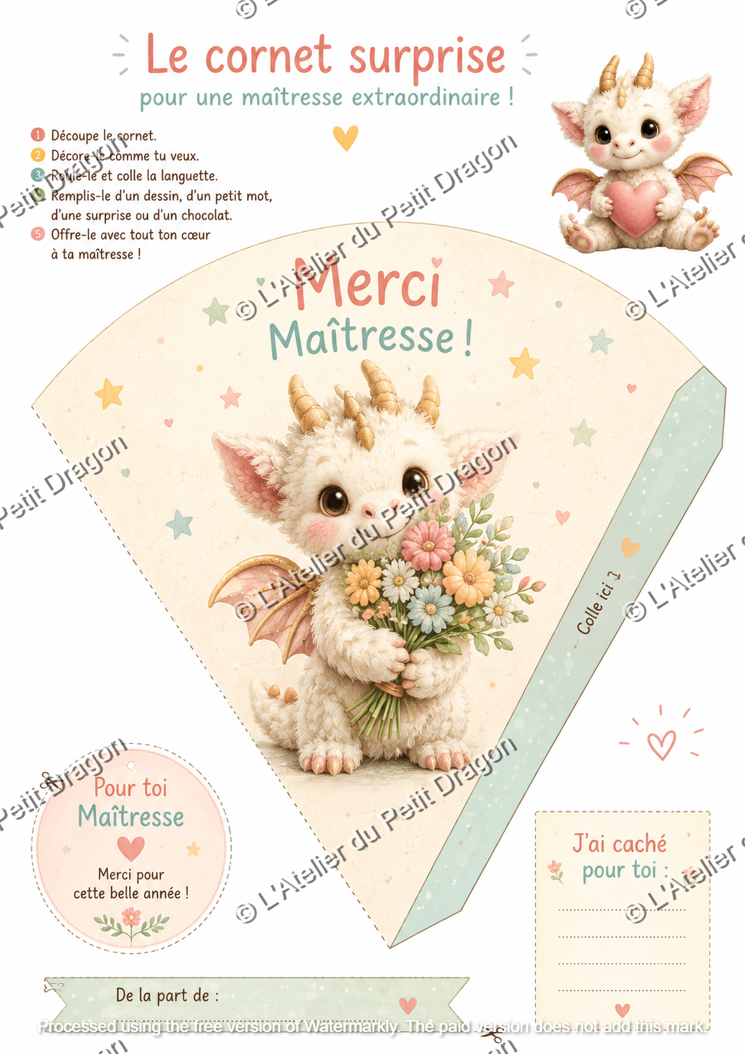 Le Cornet Surprise Merci Maîtresse – Cadeau à fabriquer et remplir | PDF à imprimer