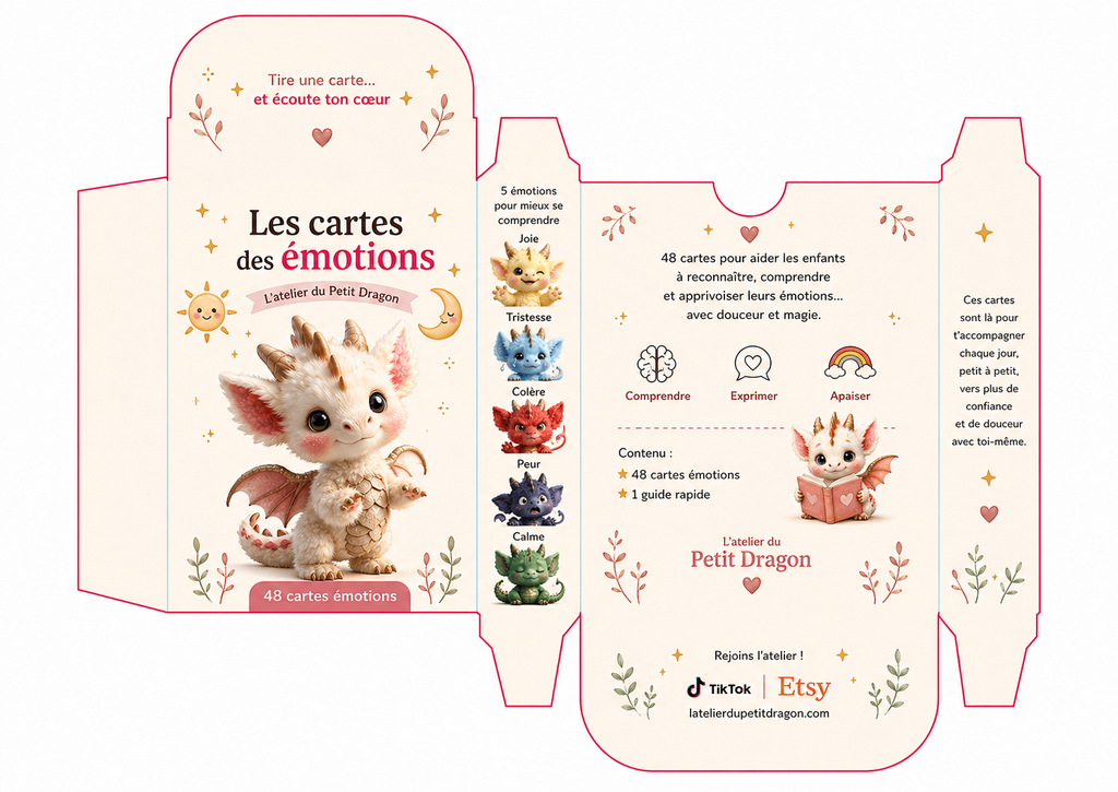 Set of 48 children's emotion cards | Preschool educational tool | Children's emotion management | Dragon educational cards | Montessori emotions
