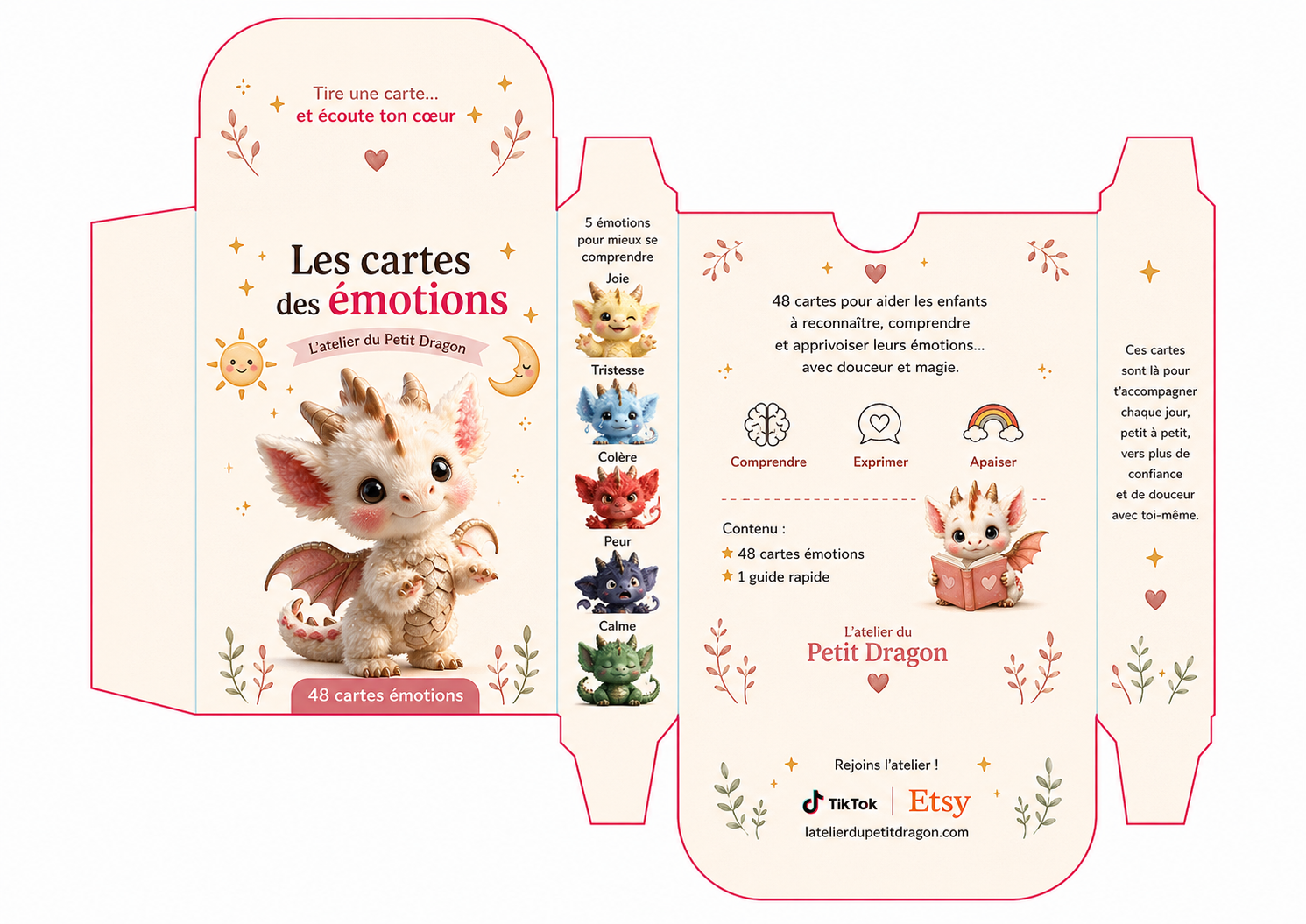 Jeu de 48 cartes émotions enfant | Outil pédagogique maternelle | Gestion émotions enfant | Cartes éducatives dragons | Montessori émotions