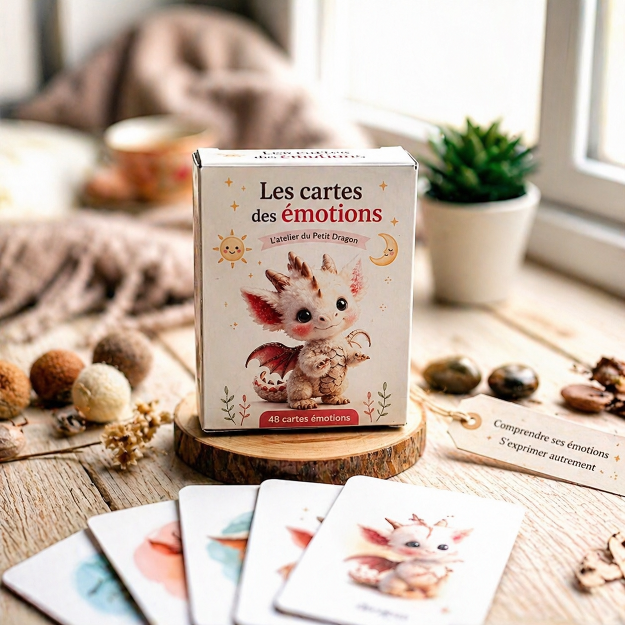 Jeu de 48 cartes émotions enfant | Outil pédagogique maternelle | Gestion émotions enfant | Cartes éducatives dragons | Montessori émotions