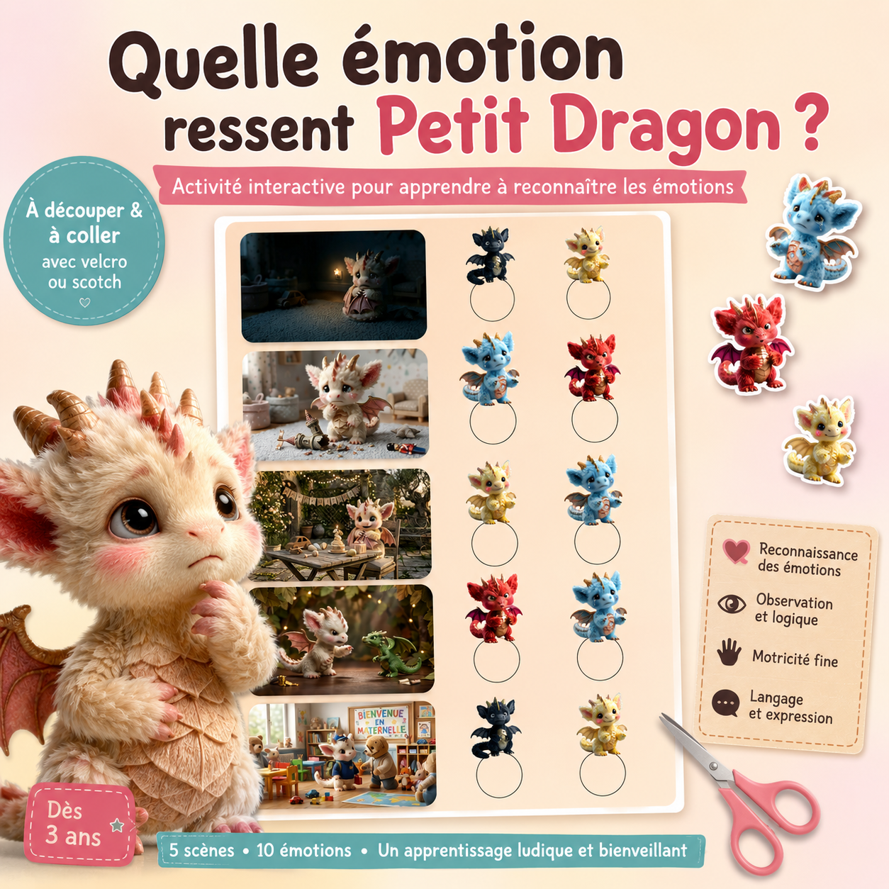 Mini scène émotions - Quelle émotion ressent Petit Dragon ? | Activité interactive maternelle