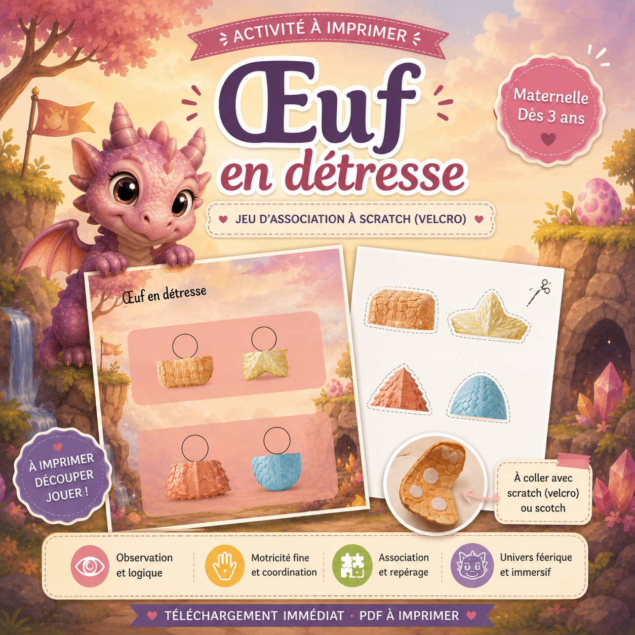 🥚 Œuf en détresse – Jeu d’association à scratch (Velcro) | Activité éducative maternelle PDF à imprimer