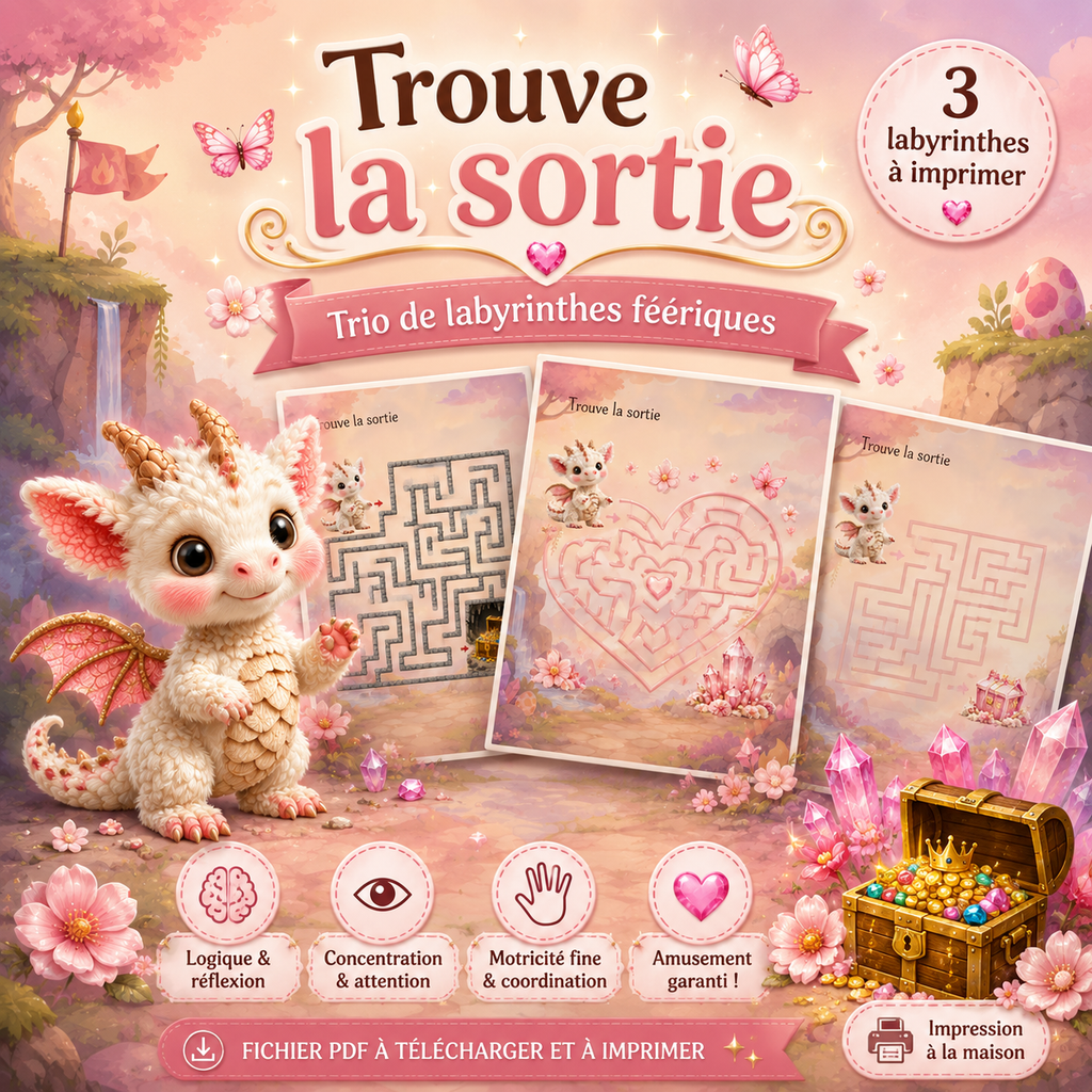 Fairy Dragon Labyrinths Trio | Printable PDF Game for Kids