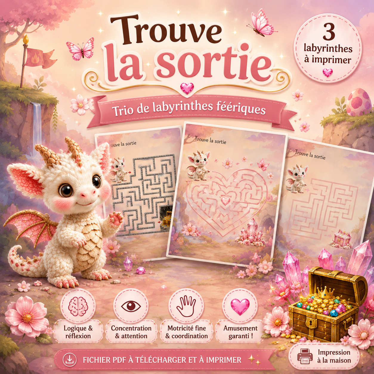Fairy Dragon Labyrinths Trio | Printable PDF Game for Kids