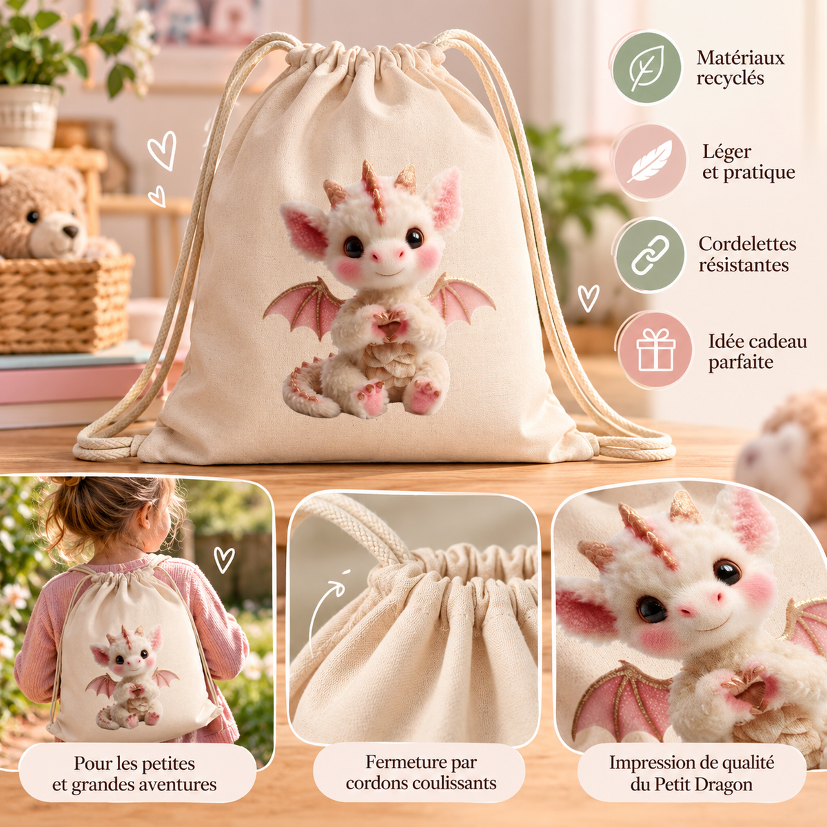 Sac à dos à cordelettes recyclé • L'Atelier du Petit Dragon