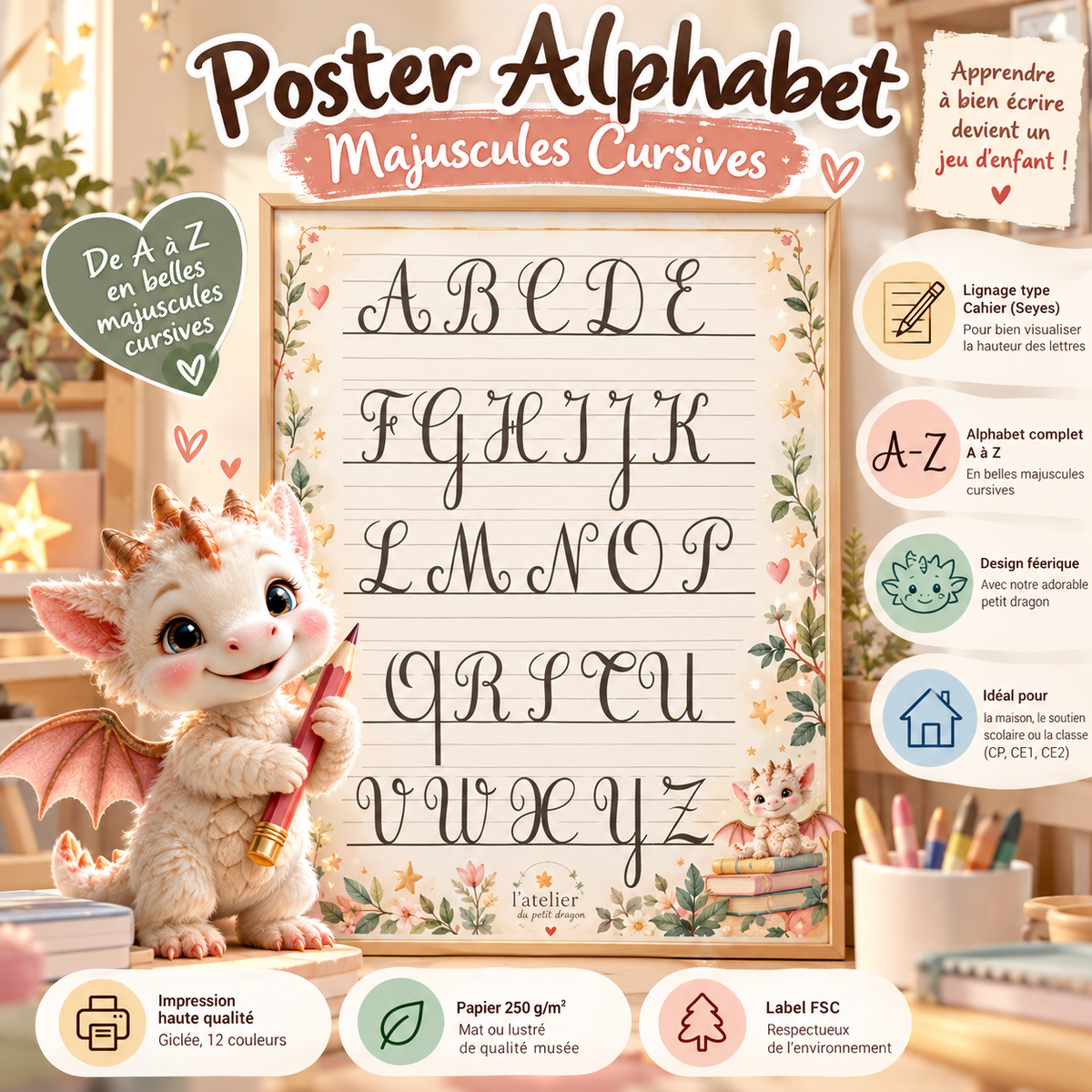 Poster Éducatif Majuscules Cursives – Apprentissage de l'Écriture