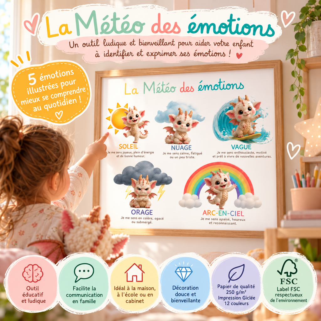 🌈 Poster « La Météo des Émotions » – Avec nos adorables dragons ! 🐉✨