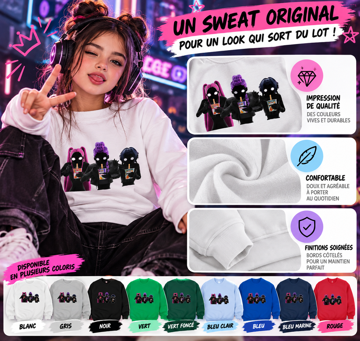 Sweat-shirt 3 personnages stylés kpop Pull unisexe tendance manga  pop culture