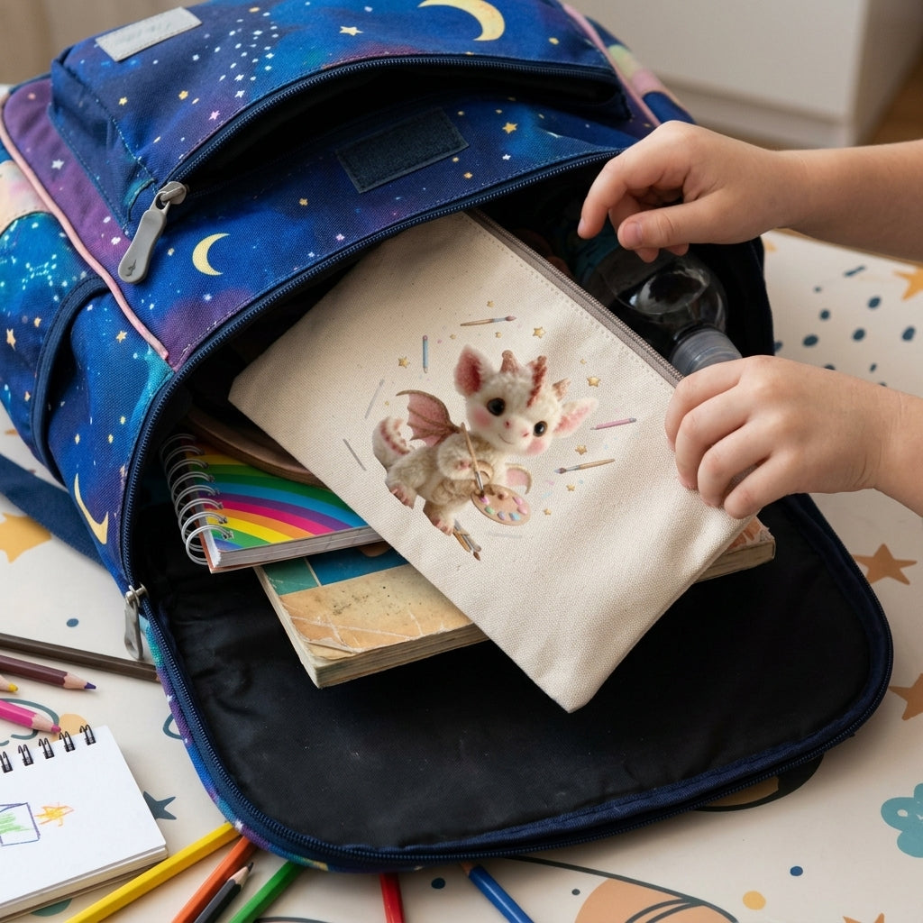 🎨 Pochette zippée « Petit Dragon Artiste »