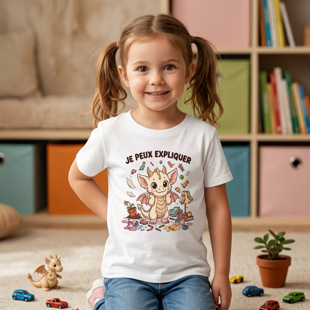 T-shirt enfant dragon humoristique « Je peux expliquer »