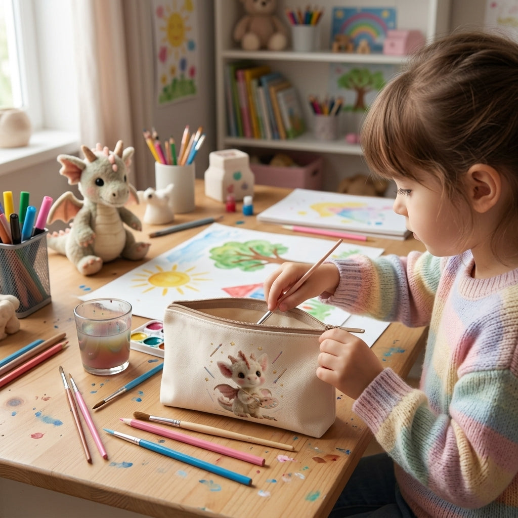🎨 Pochette zippée « Petit Dragon Artiste »
