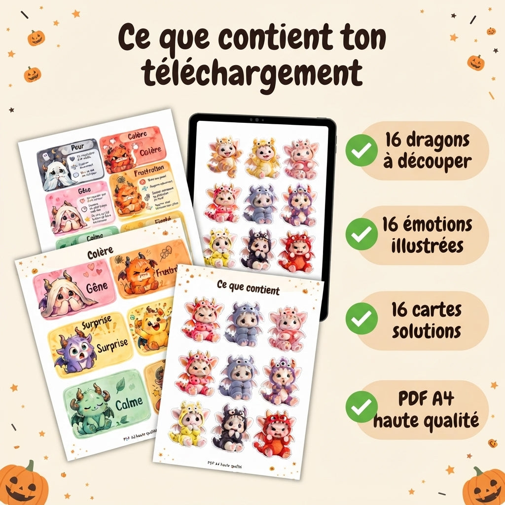 Jeu des Dragons-Émotions Halloween – Associe, Respire, Apaise | PDF à imprimer