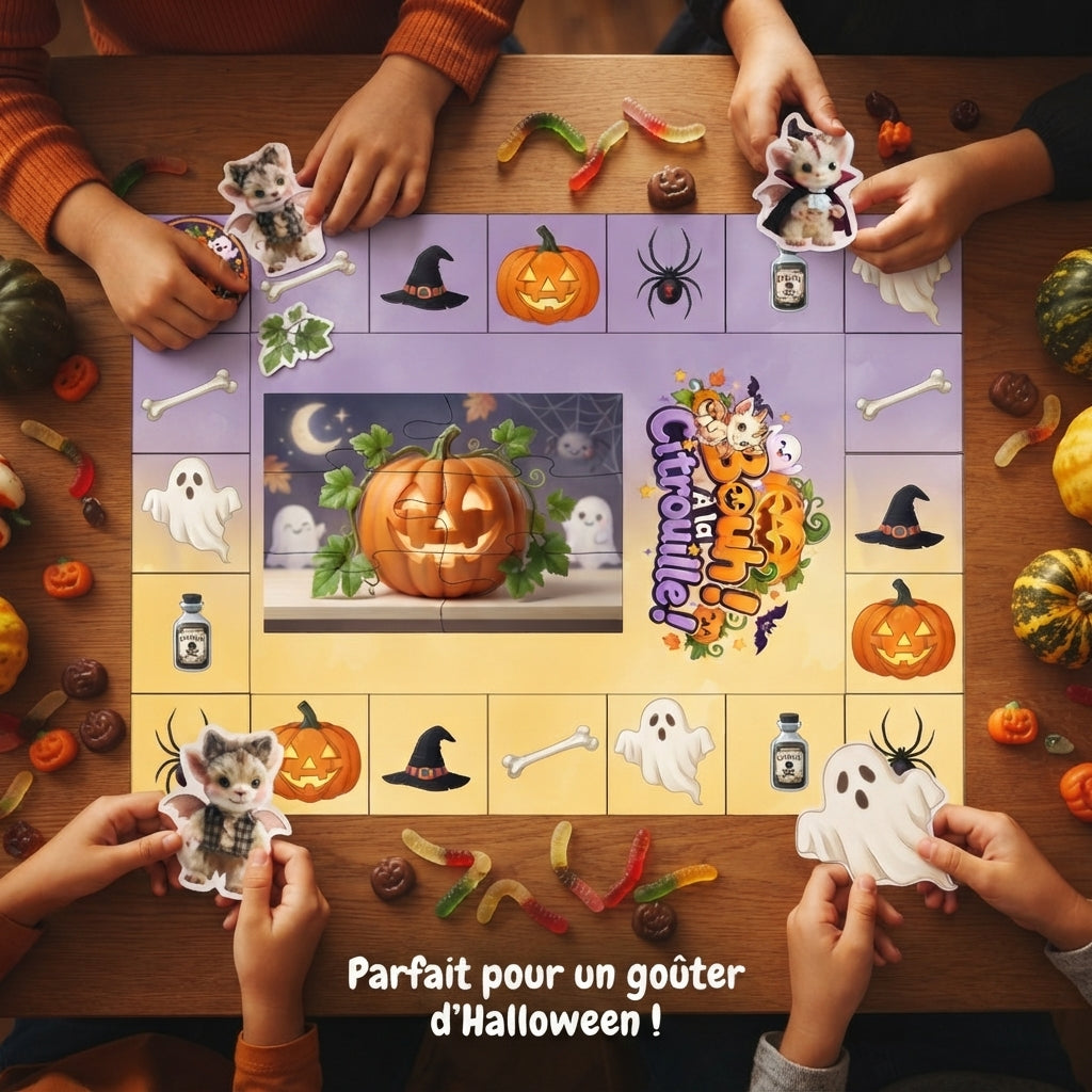 Bouh ! à la citrouille ! – Jeu de plateau Halloween pour enfants, 2 à 4 joueurs – PDF à imprimer