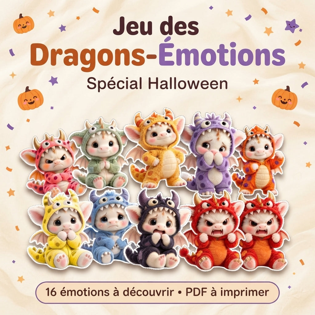 Jeu des Dragons-Émotions Halloween – Associe, Respire, Apaise | PDF à imprimer