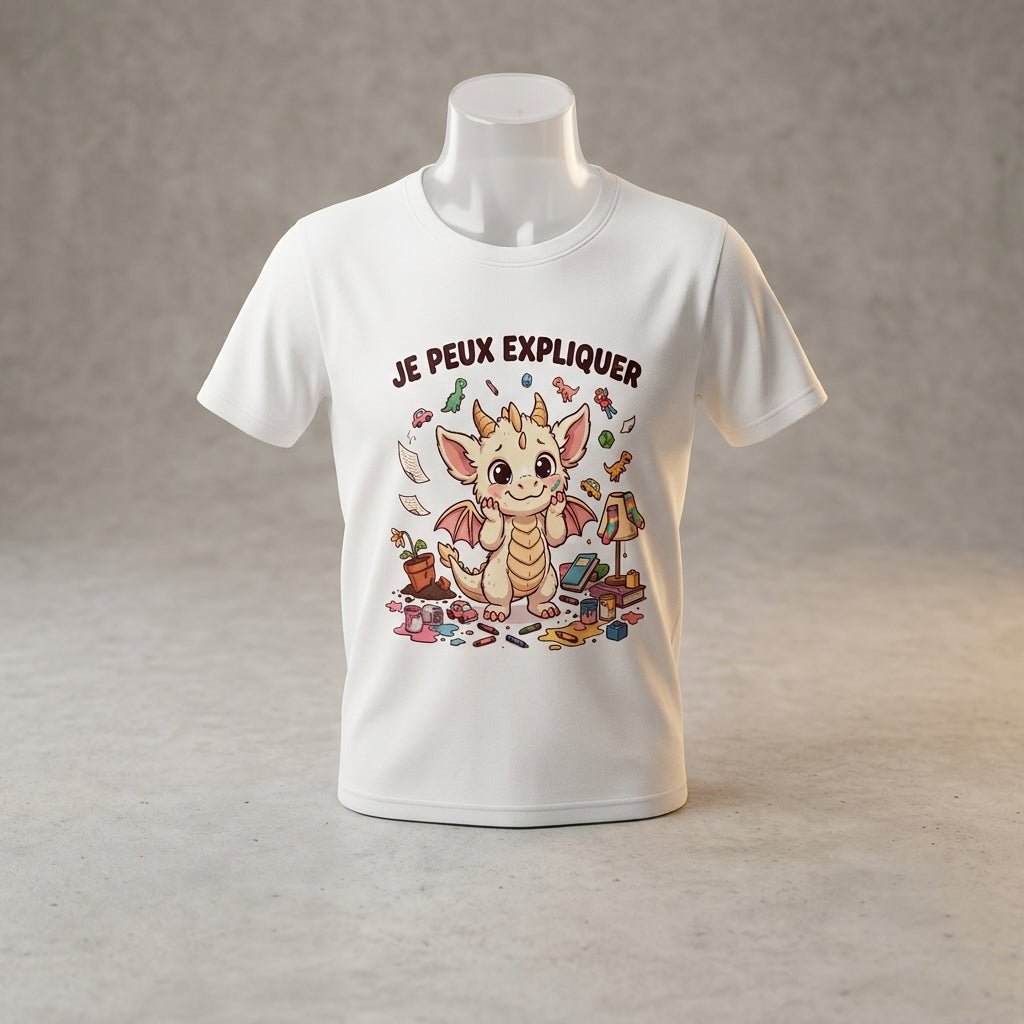 T-shirt enfant dragon humoristique « Je peux expliquer »