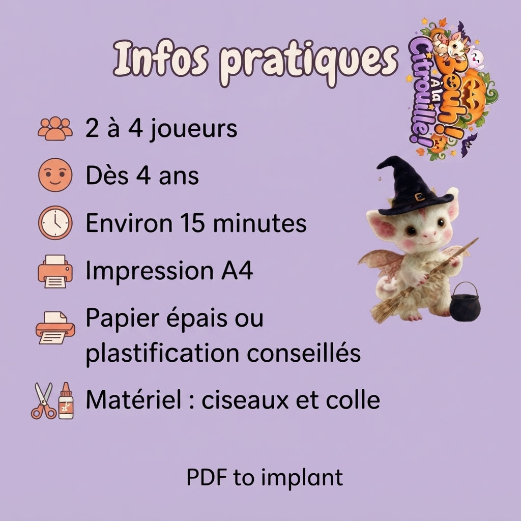 Bouh ! à la citrouille ! – Jeu de plateau Halloween pour enfants, 2 à 4 joueurs – PDF à imprimer