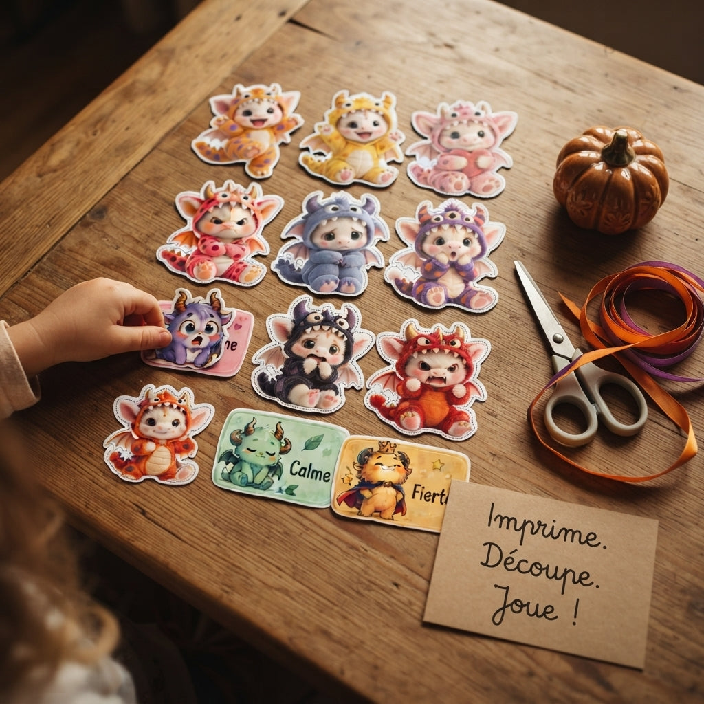 Jeu des Dragons-Émotions Halloween – Associe, Respire, Apaise | PDF à imprimer