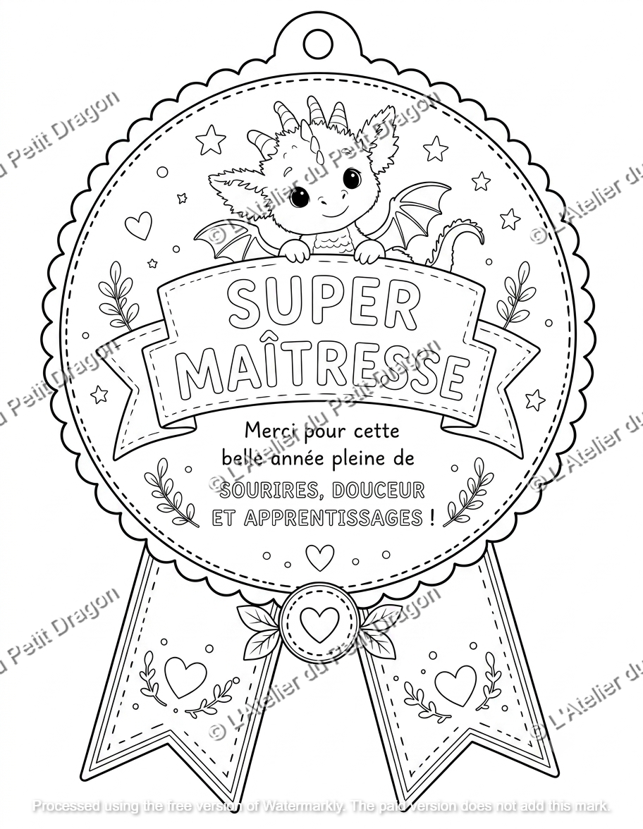 Médaille Super Maîtresse – À colorier et découper | Cadeau maîtresse original | PDF à imprimer