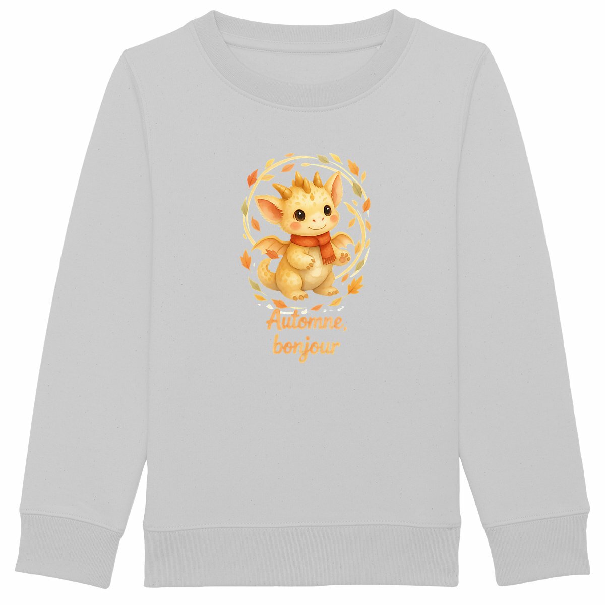 Sweat-shirt Epais Enfant Automne Bonjour avec Dragon - face_gris