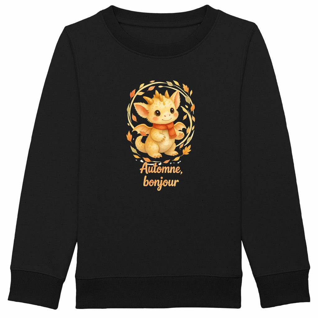 Sweat-shirt Epais Enfant Automne Bonjour avec Dragon - face_noir