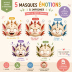 Printable Emotion Masks for Kids – Little Dragon | Educational Game Kindergarten | Anger Joy Sadness Fear Calm | PDF Kids Activity