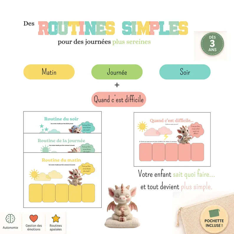 Routines enfant illustrées | Matin, journée, soir & moments difficiles | Cartes éducatives émotions | Outil apaisement enfant