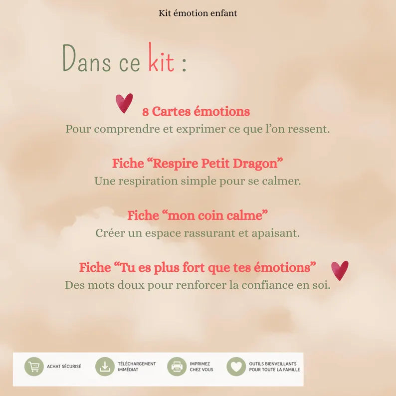 Kit émotions enfant printable | Gérer colère enfant | Cartes émotions | Coin calme | Outils parents bienveillants