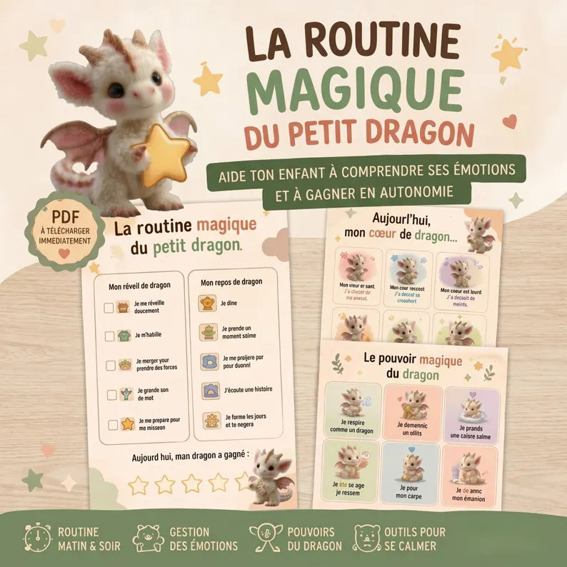 Routine enfant PDF | Tableau routine enfant | Gestion émotions enfant | Routine matin soir | Petit dragon | Printable routine enfant